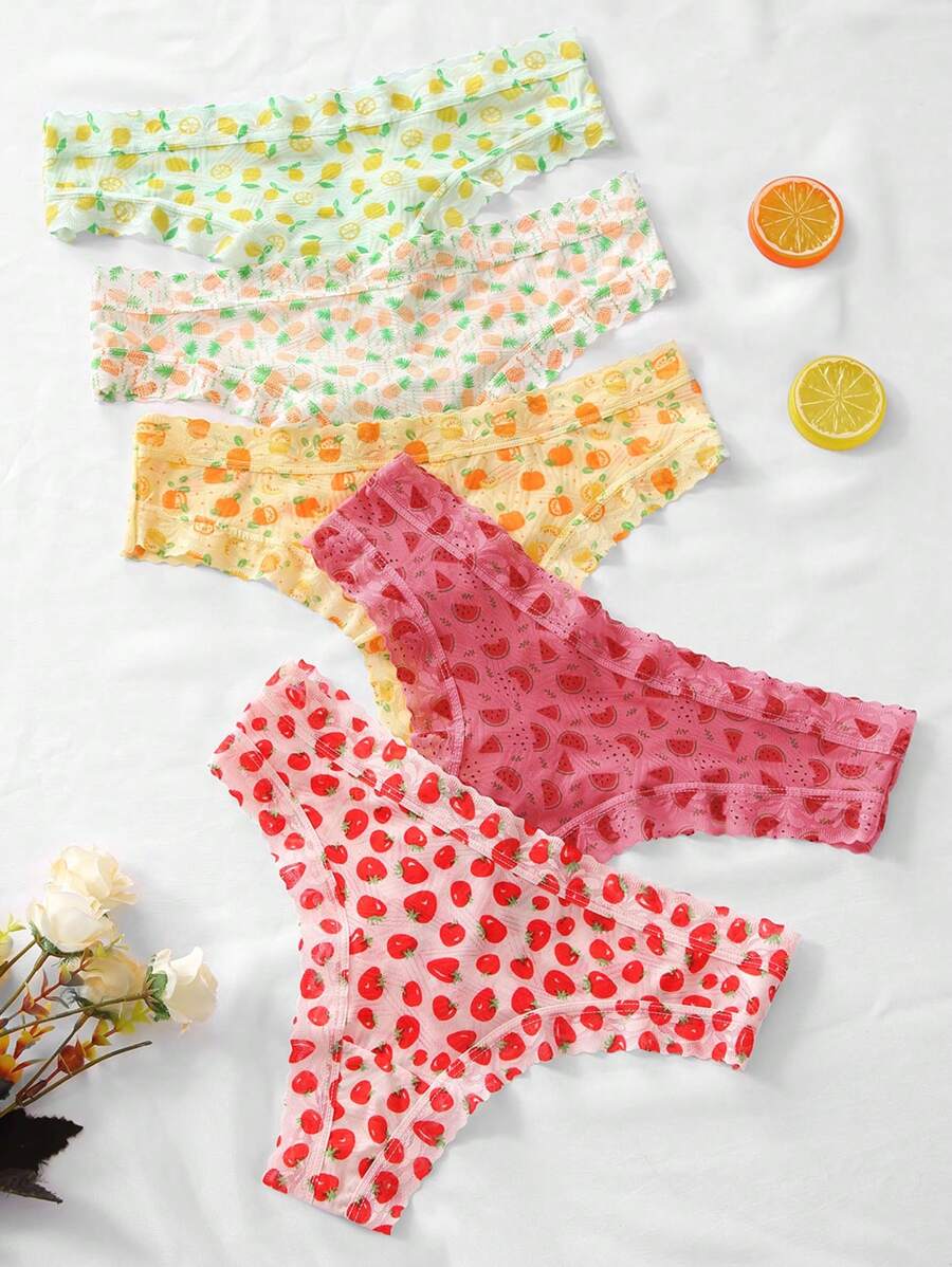 Eraneu 5packs Fruit Print Sexy Panties Set Lingerie