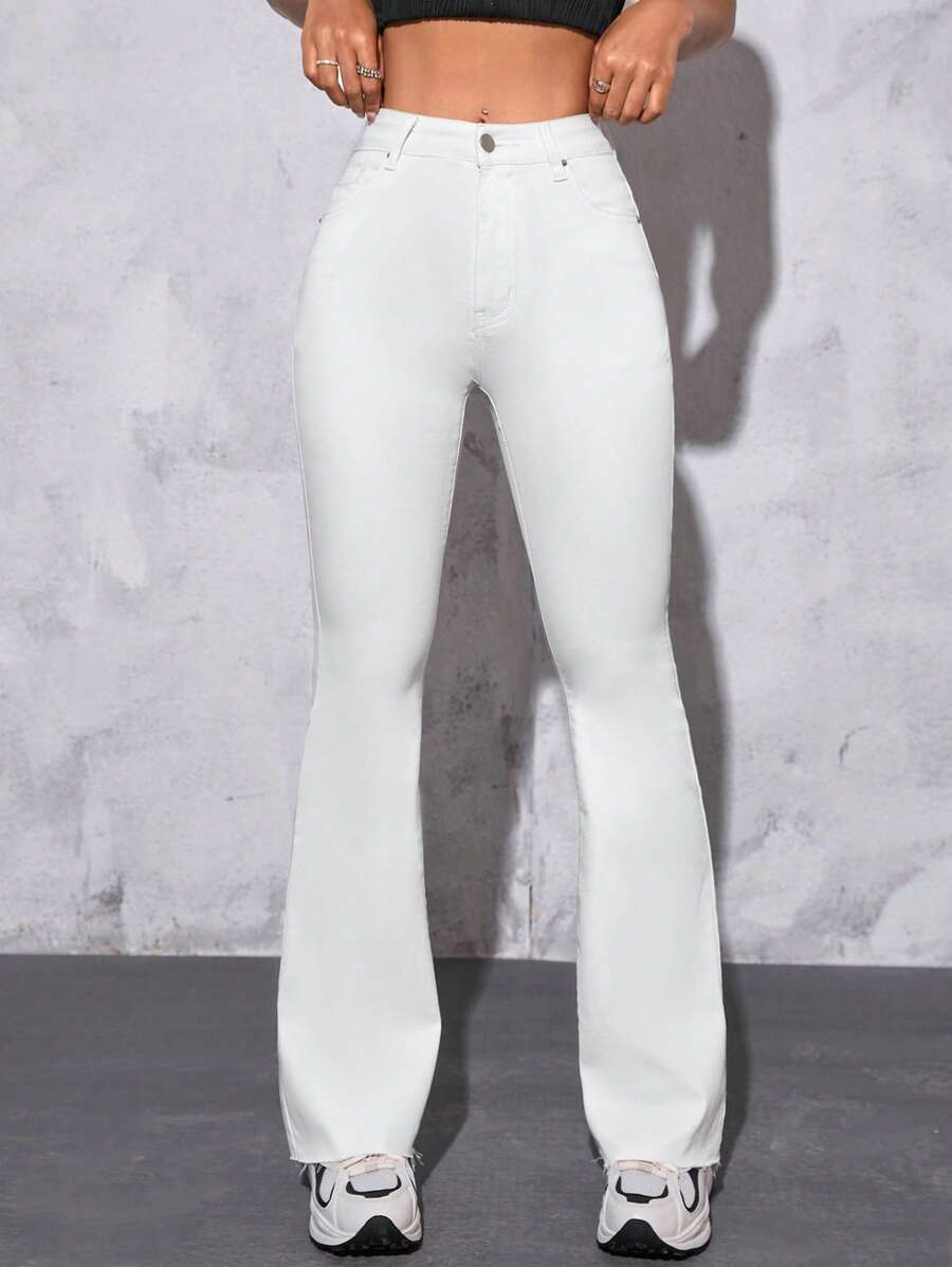 SHEIN PETITE Solid Flare Leg Jeans