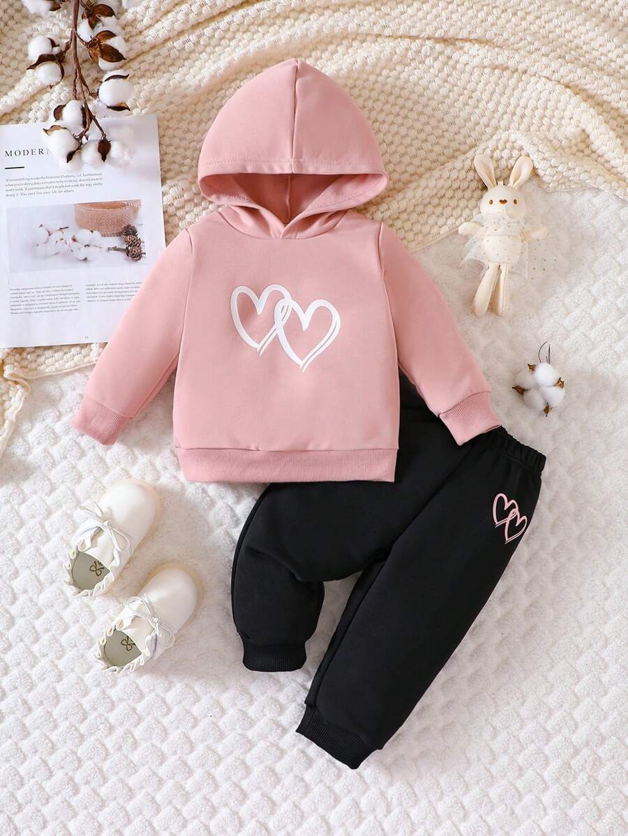 Baby Girl Heart Print Hoodie & Sweatpants