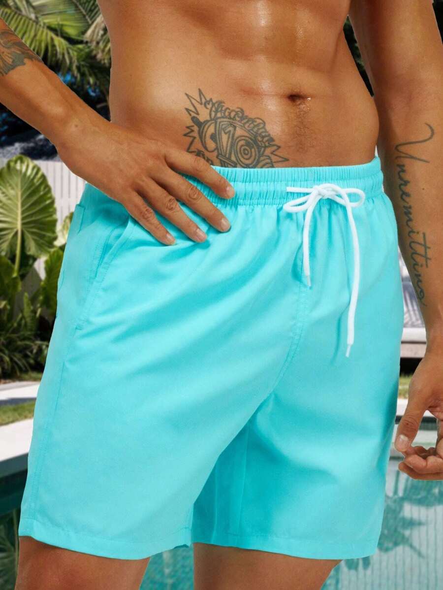 Surfspeed Men Solid Drawstring Waist Swim Trunks