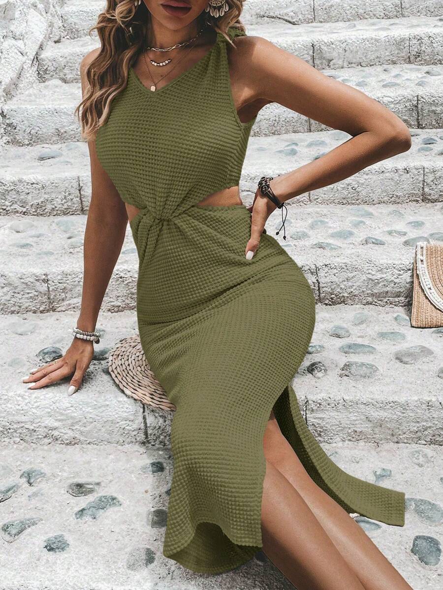 SHEIN Clasi Cut Out Waist Split Thigh Dress