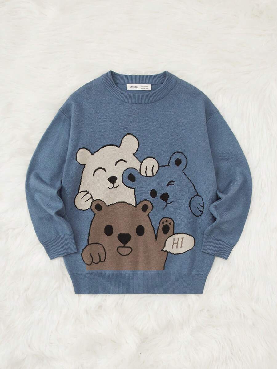 SHEIN Chico preadolescente Jersey con patrón de oso