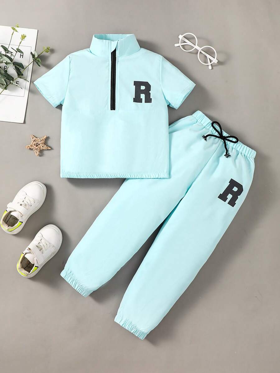 SHEIN Jeune Garçon À Lettres Zippé Top & À Cordon Pantalon