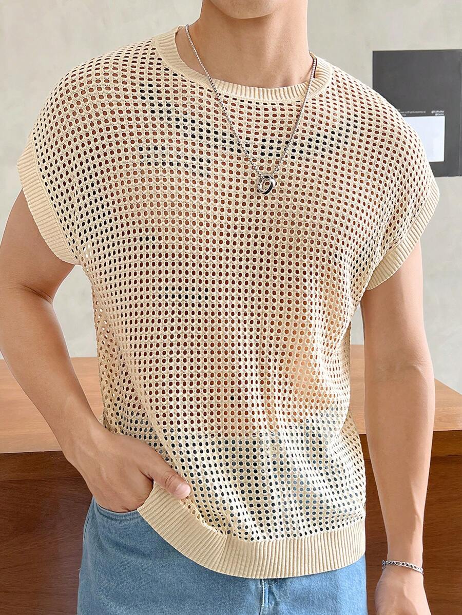Manfinity VCAY Oversized Men's Solid Color Batwing Sleeve Open Knit Fall Sweater