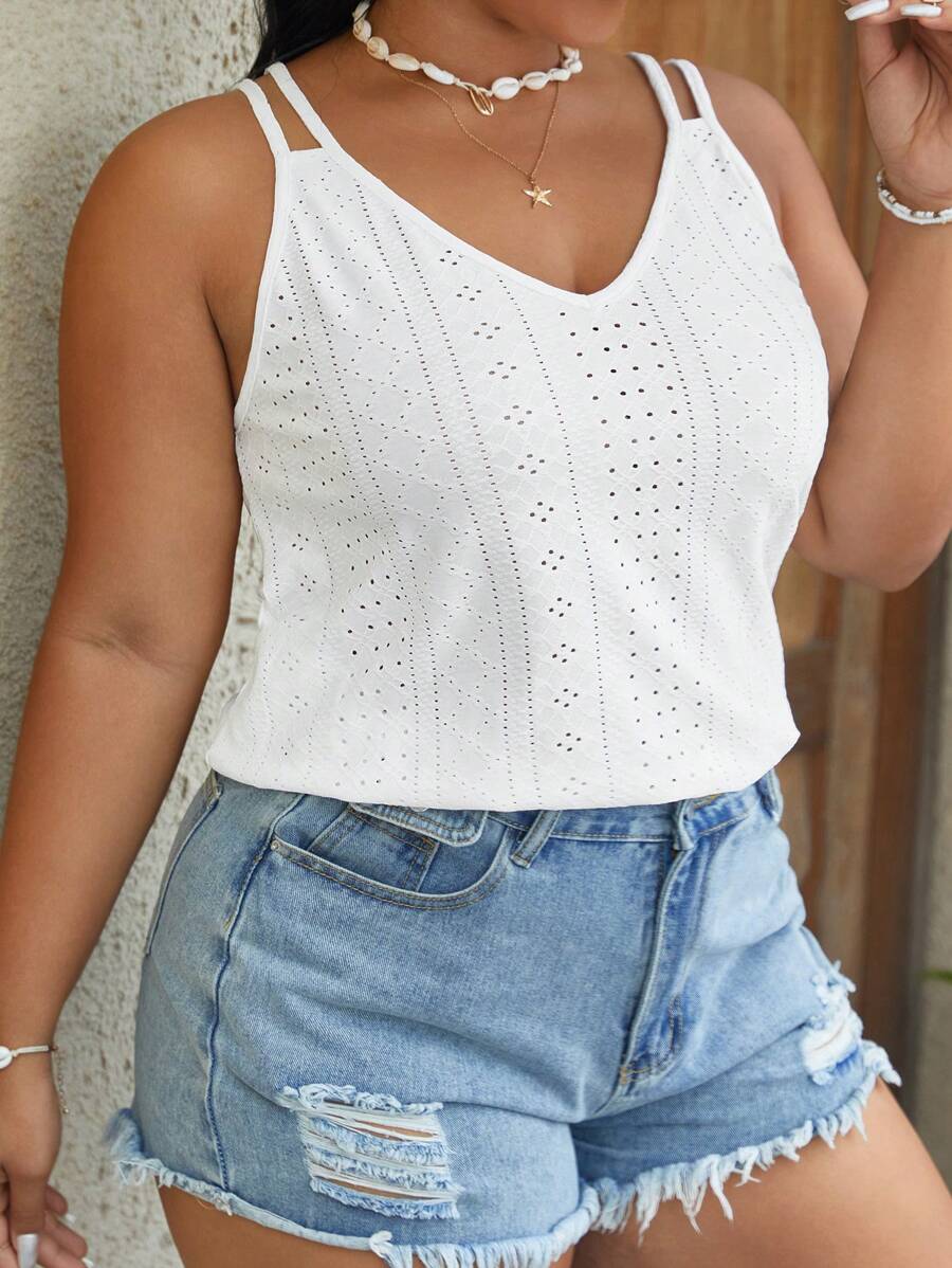 SHEIN VCAY Plus Eyelet Embroidery Cami Summer Top