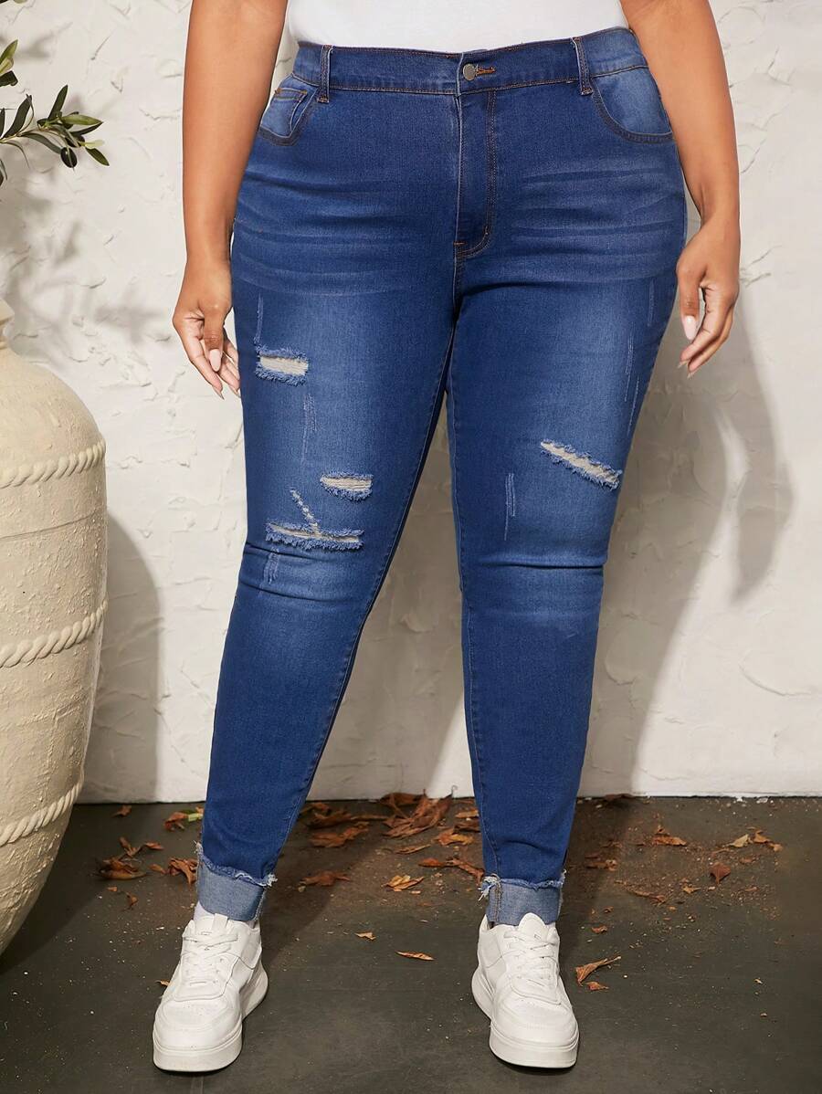 SHEIN CURVE+ Plus Ripped Skinny Jeans