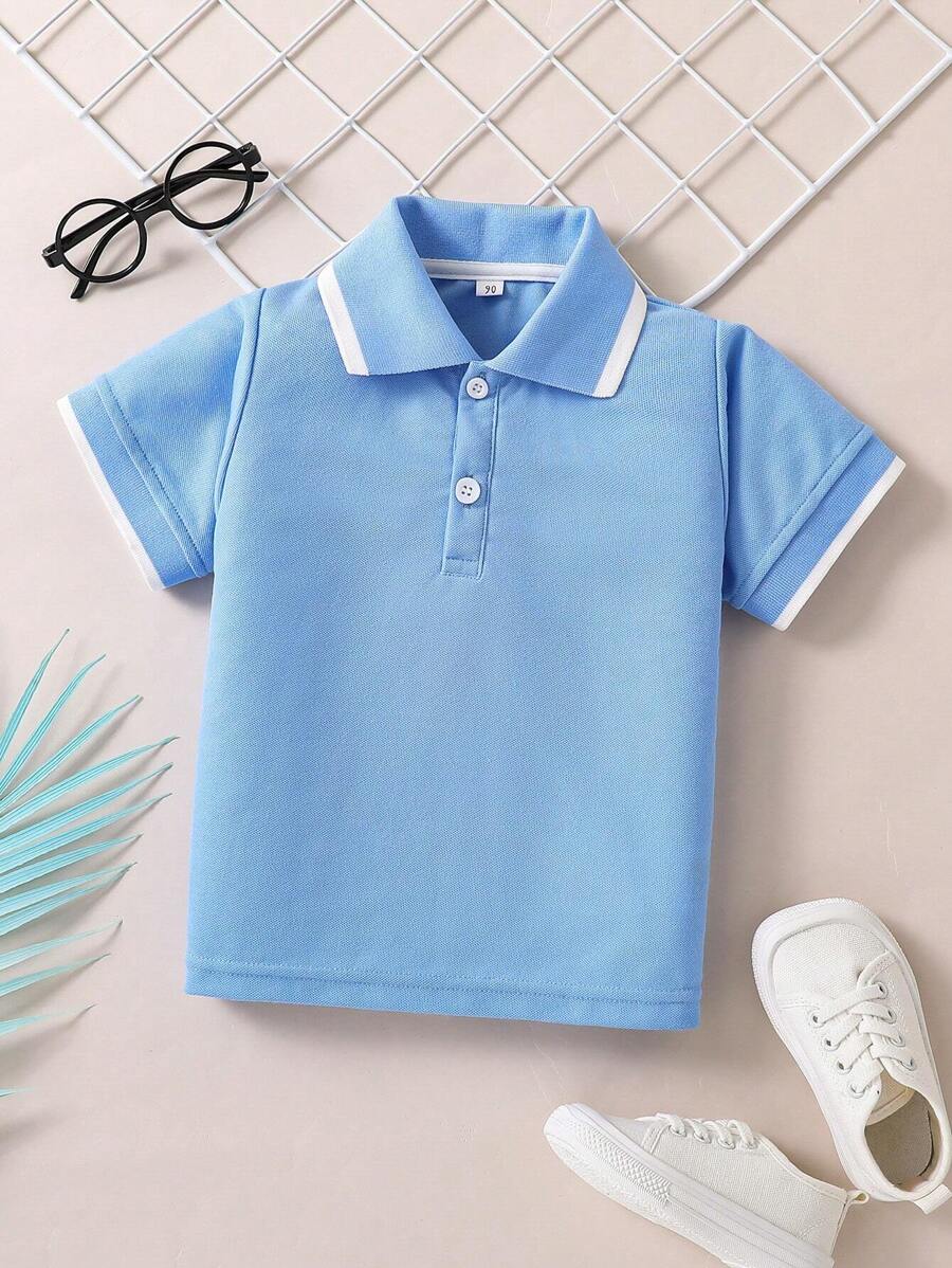 SHEIN Chico joven Camisa polo ribete en contraste