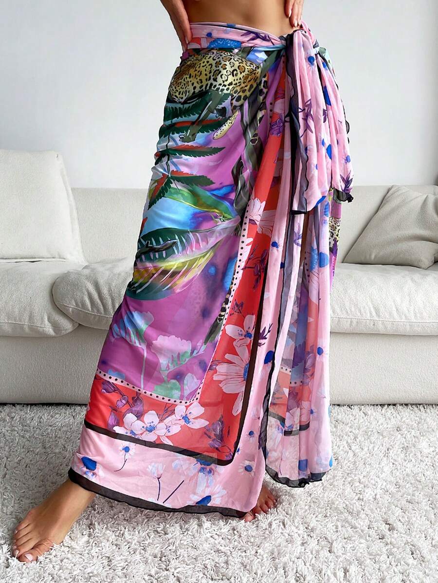 SHEIN Swim Paréo Imprimé Tropical À Nœud