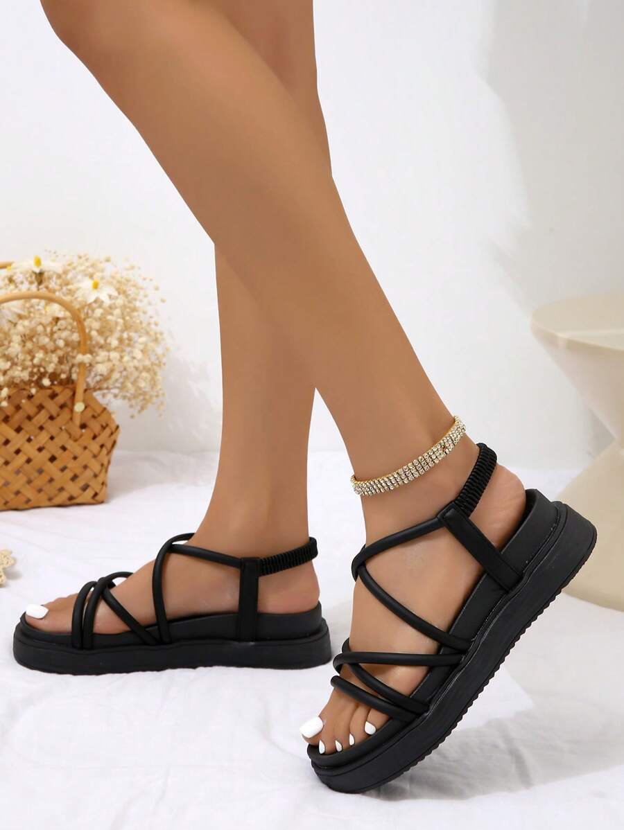 Dames Kriskras Slingback Platte sandalen , Elegant Zwart Sandalen Voor Zomer