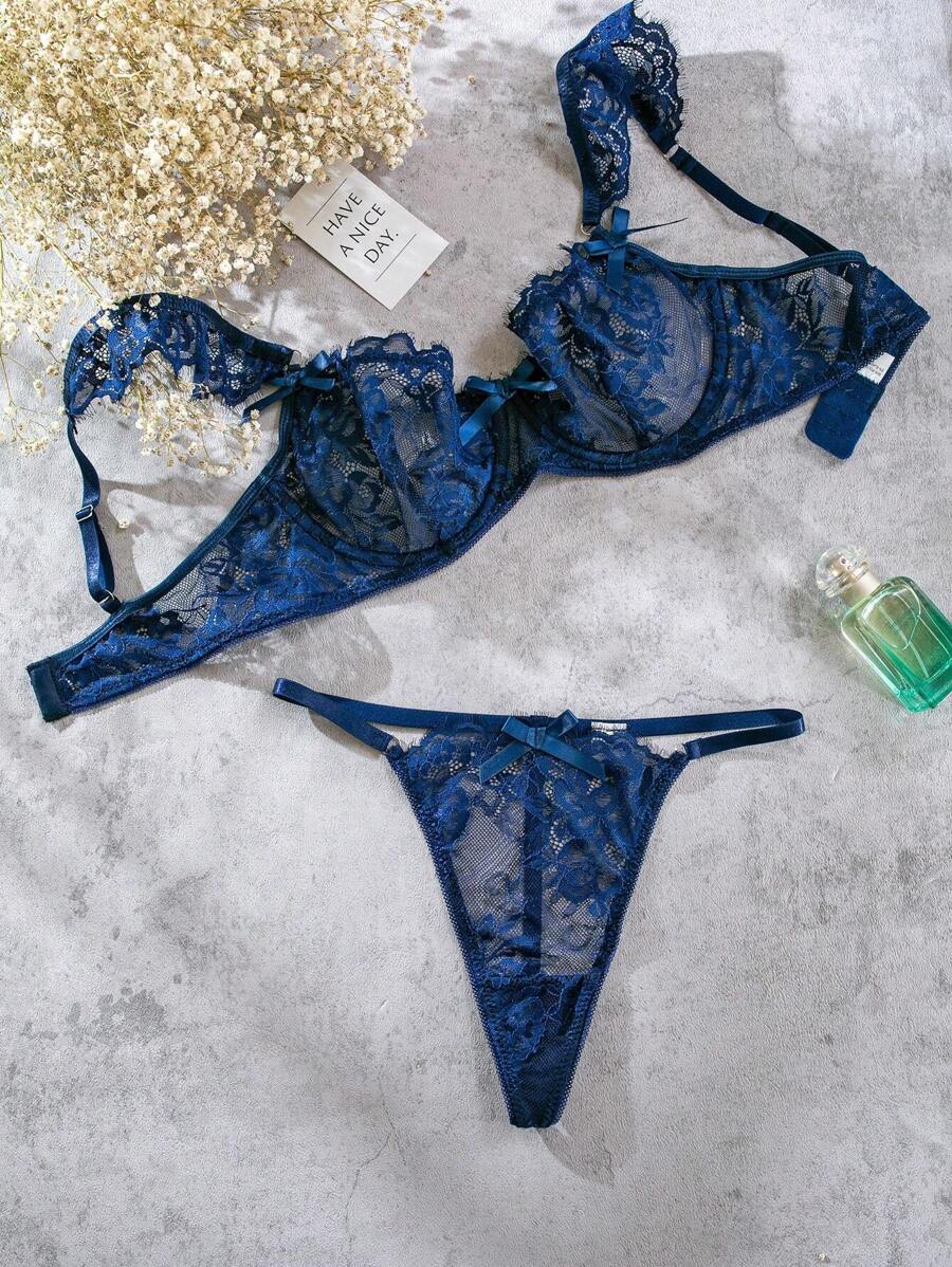 SHEIN Classic Sexy Dessous Set mit Blumenspitze, Bügel,