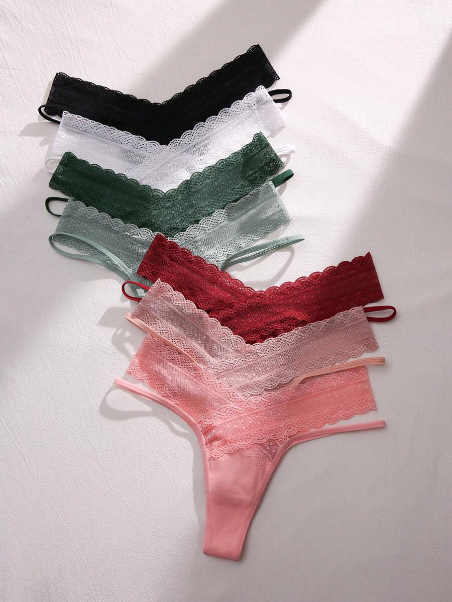 Snug Zone 7packs Contrast Lace Panty Set Sexy Lingerie