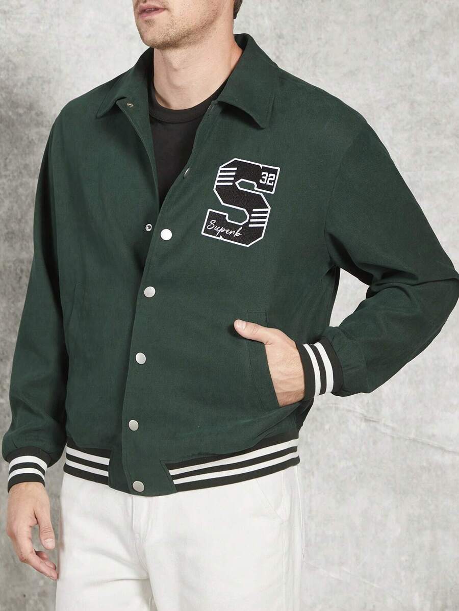 Manfinity VCAY Men's Letter Patched Striped Trim Oversized Jacket