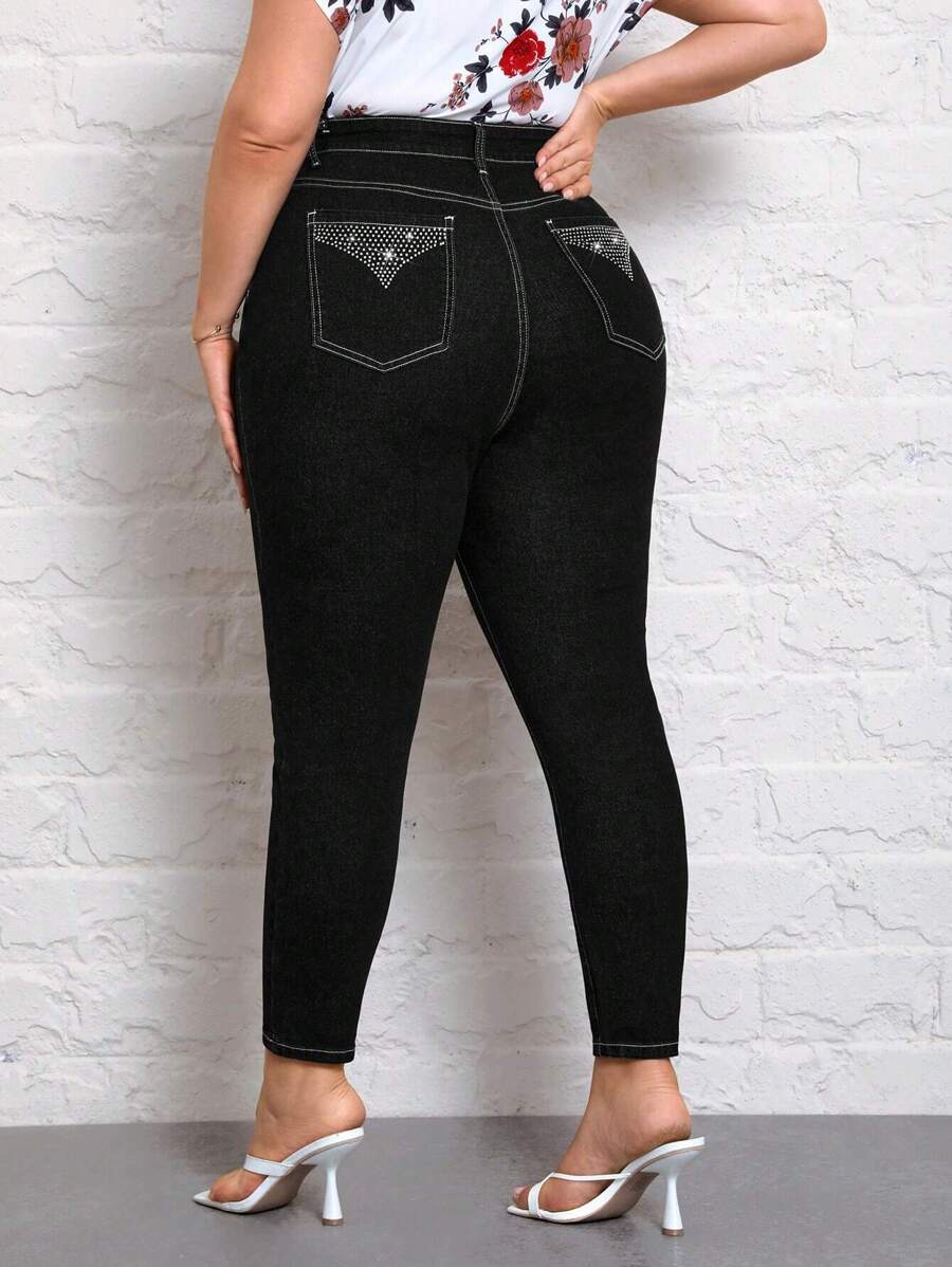 EMERY ROSE Plus High Waist Rhinestone Detail Skinny Jeans