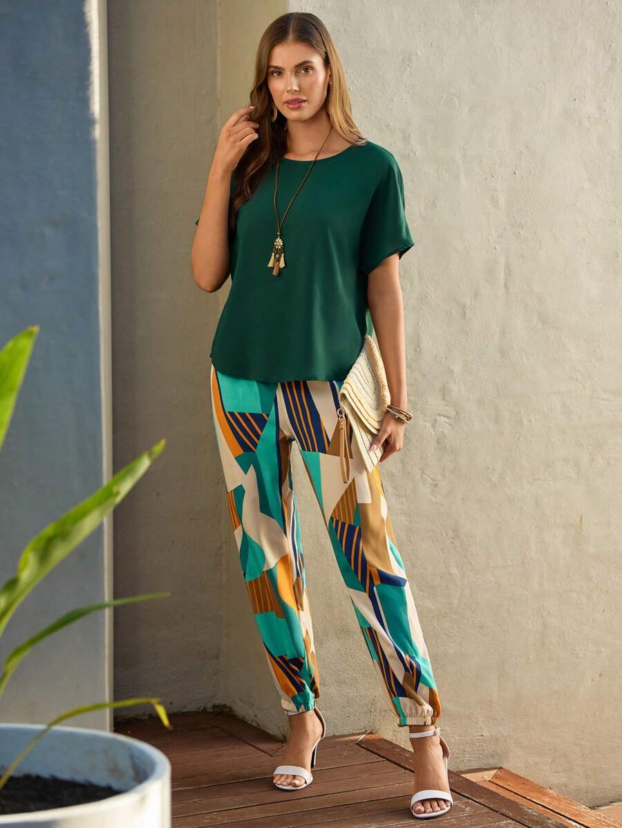 EMERY ROSE de manga murciélago Top & con estampado geométrico Pantalones