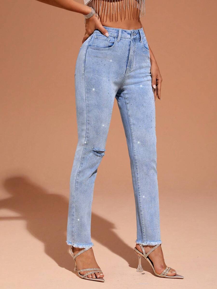 SHEIN Privé Raw Hem Ripped Skinny Jeans