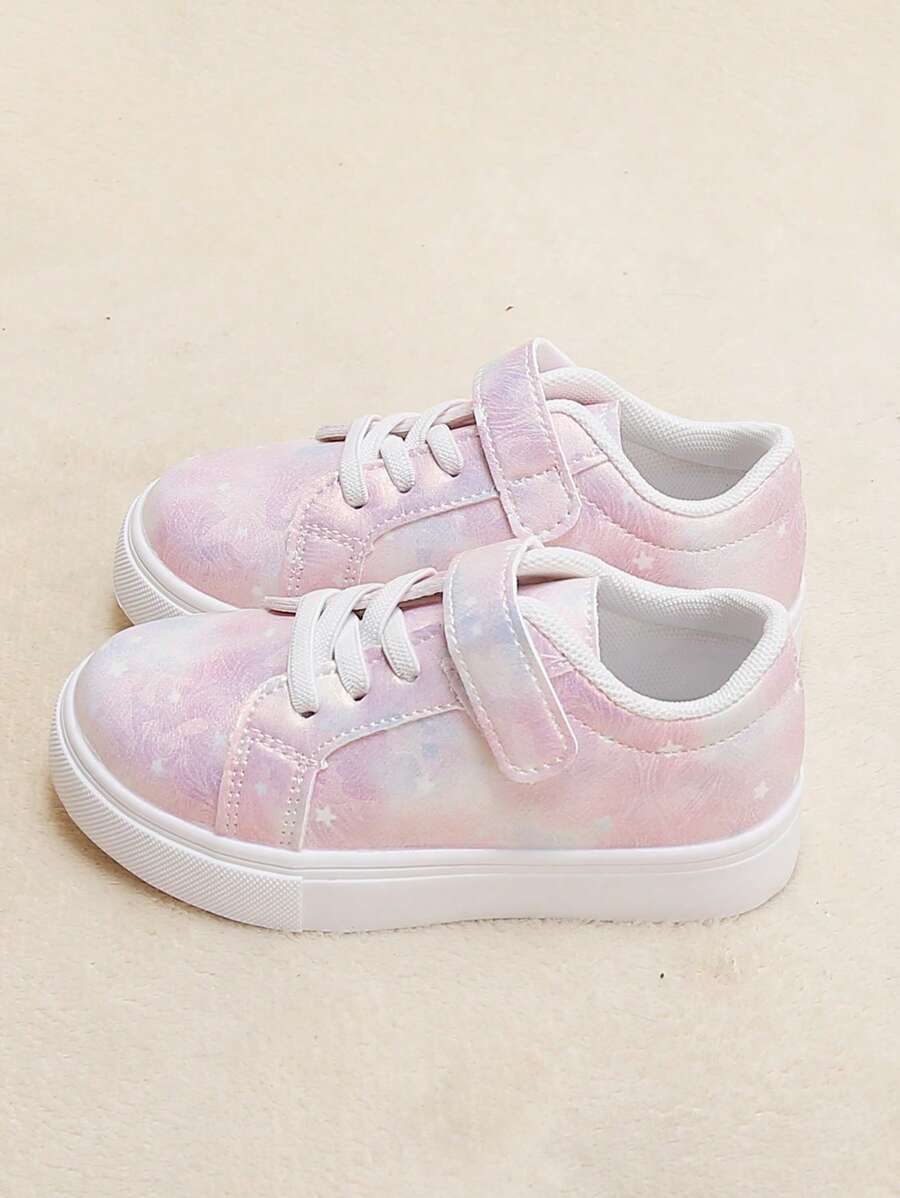 Girls Star Print Hook-and-loop Fastener Lace Up Front Skate Shoes For Outdoor