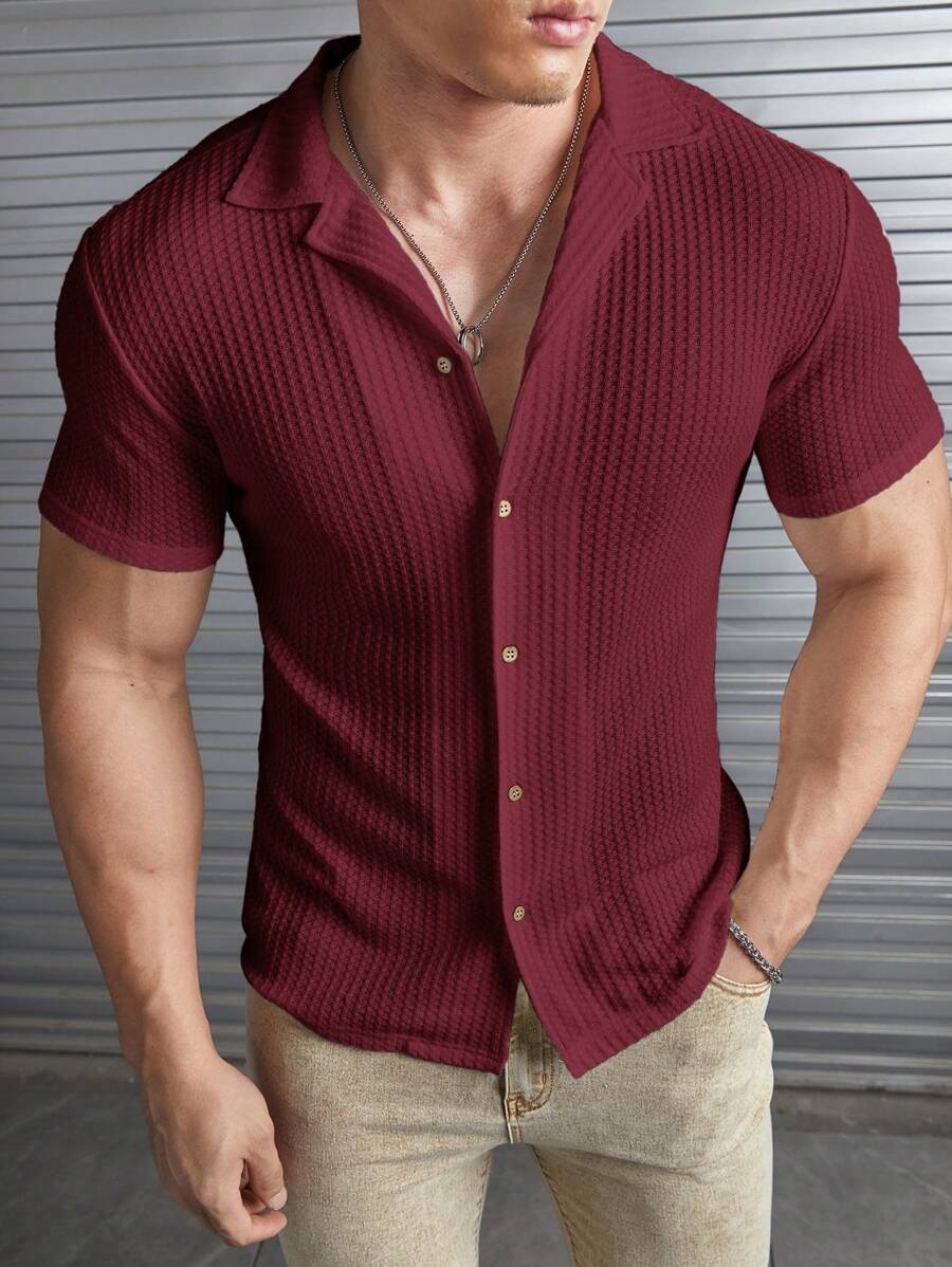 Manfinity VCAY Men Solid Ribbed Knit Button Front Shirt