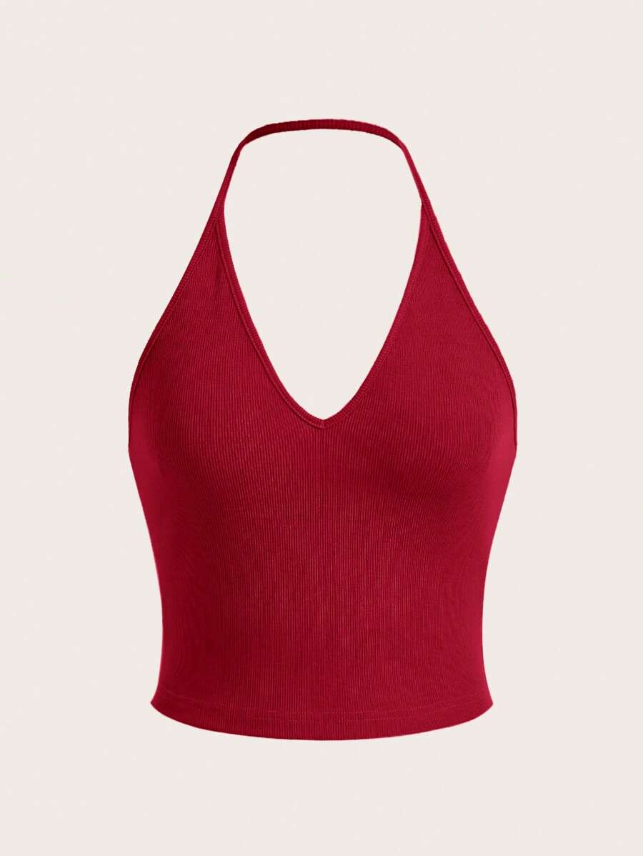 SHEIN EZwear Solid Backless Halter Top