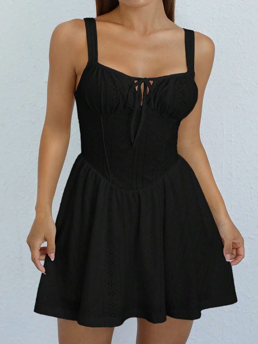 SHEIN EZwear Tie Front Ruched Bust Cami Dress