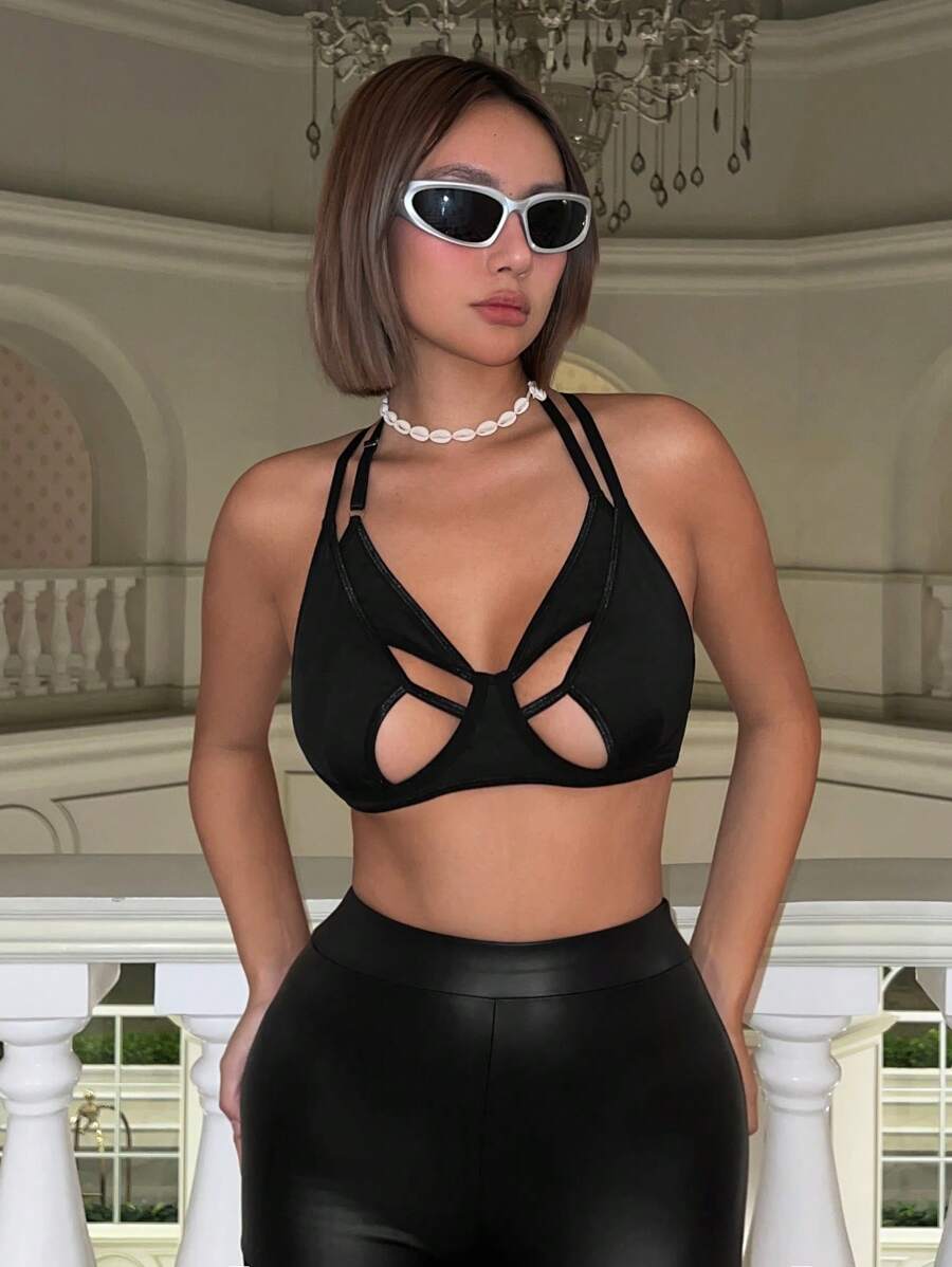 SHEIN ICON Cut Out Front Crop Cami Top