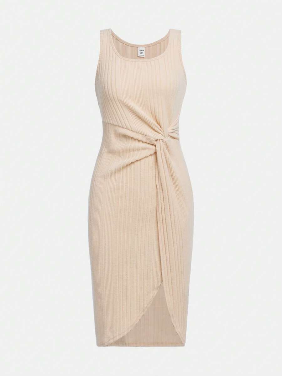 SHEIN Teen Girl Twist Front Ribbed Knit Dress