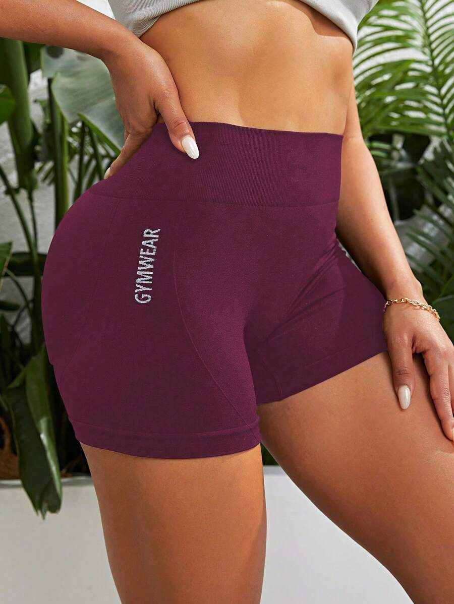 SHEIN Sport Studio Letter Graphic Wideband Waist Sports Shorts Legging ShortsWomen Sweat Short, Gym Short, Biker Short