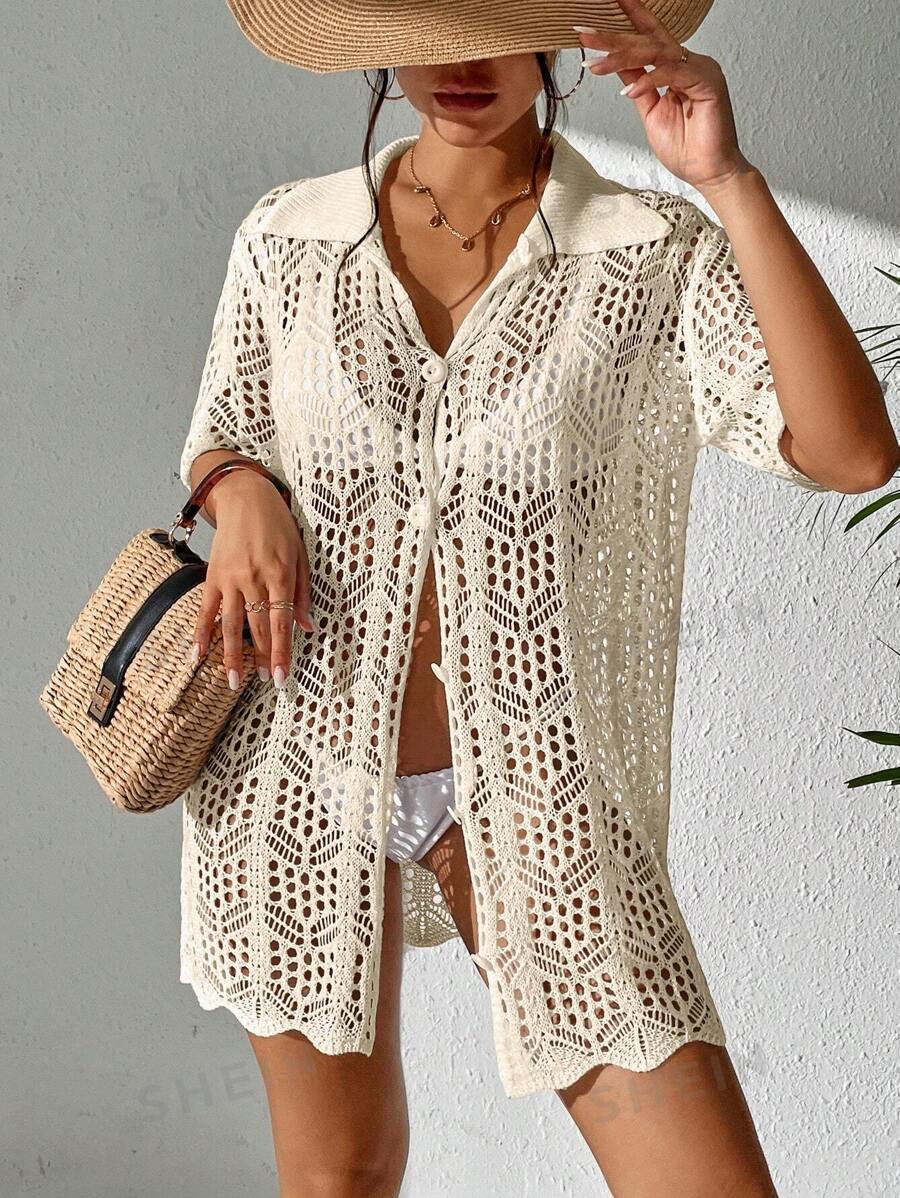 SHEIN Swim Kimono în față cu buton scobit