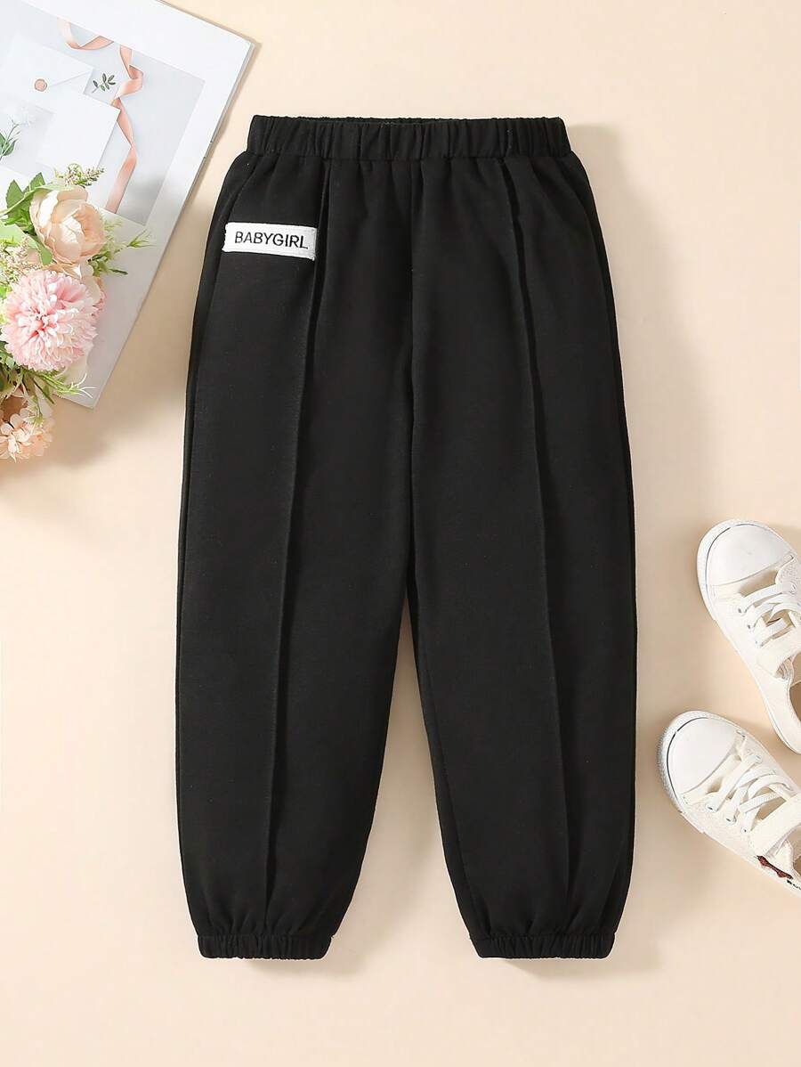 SHEIN Young Girl Letter Patched Detail Press Crease Elastic Waist Sweatpants