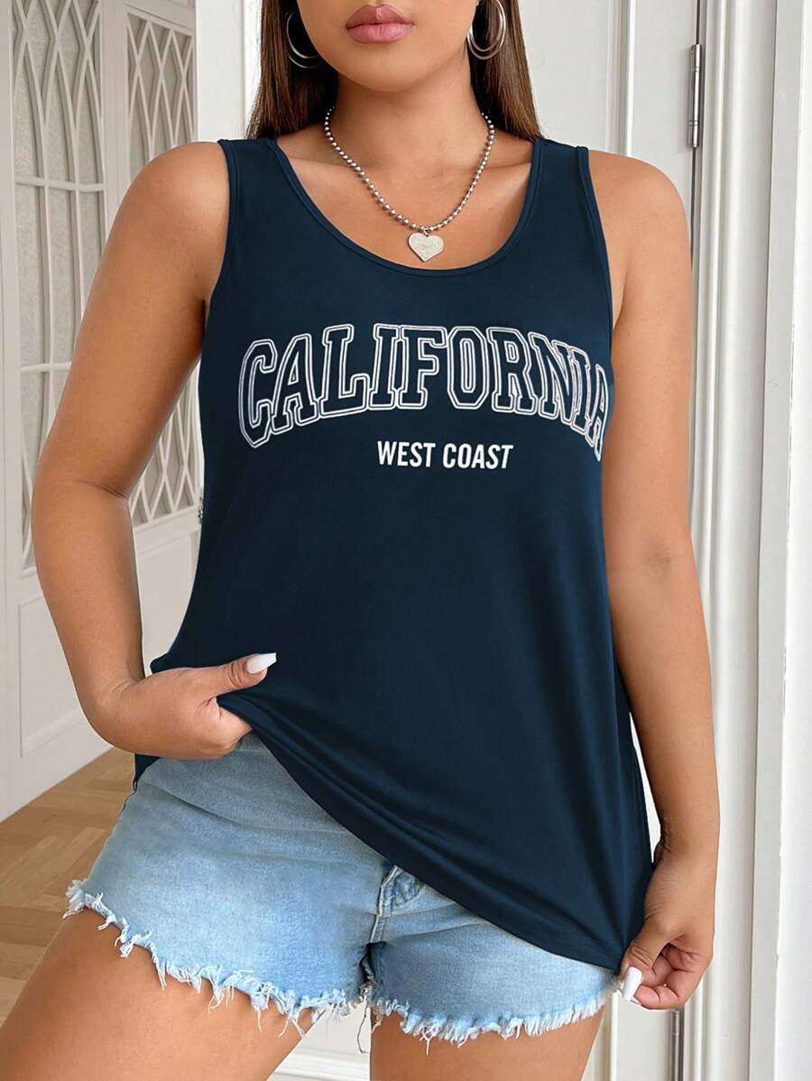 SHEIN EZwear Plus Letter Graphic Tank Top