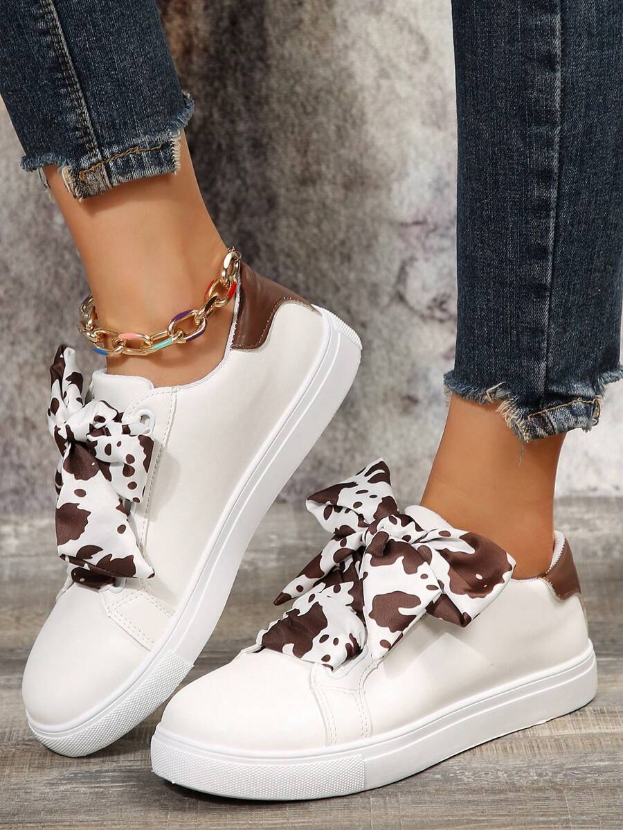 Women Colorblock Lace-Up Front Skate Shoes White Sneakers