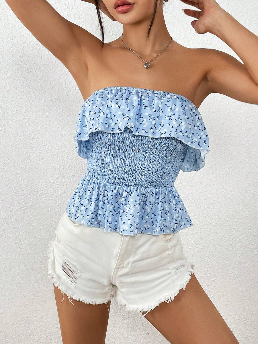 Breezaya Ditsy Floral Print Ruffle Trim Tube Top