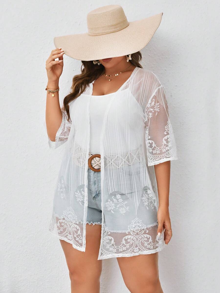 EMERY ROSE Große Größen Floral Spitzen Kimono Sommer