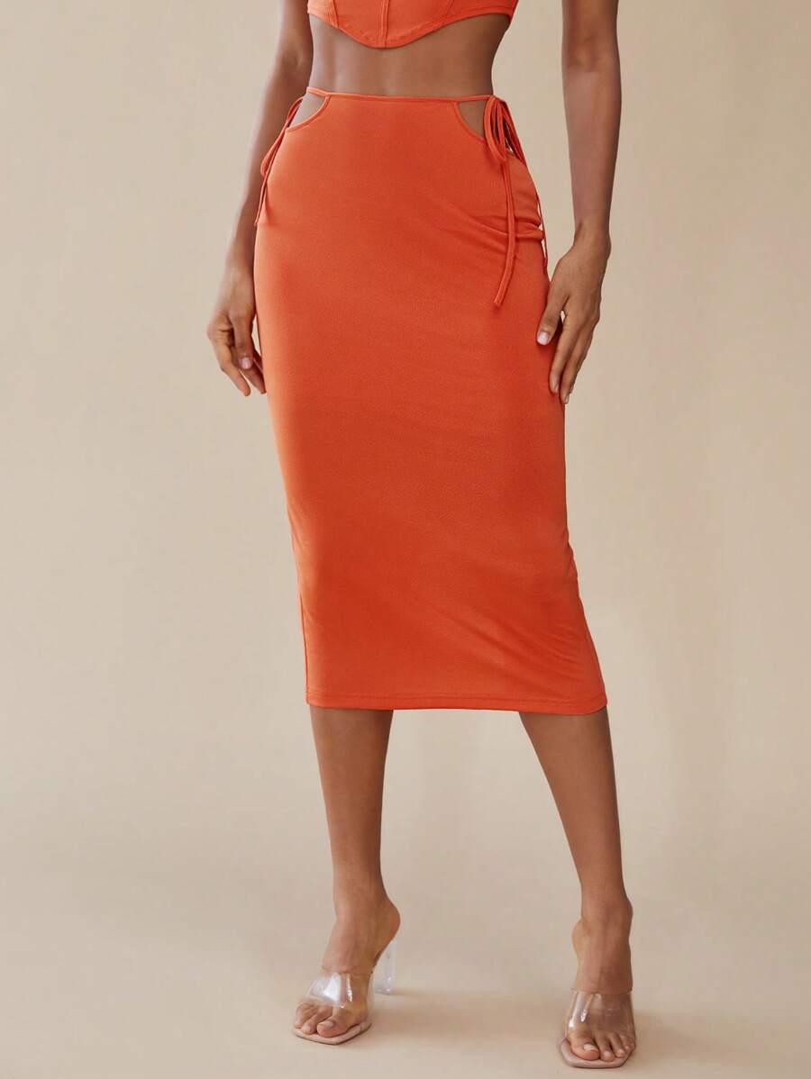 SHEIN BAE تنورة نحيل موحدة اللون عقدة جانبي