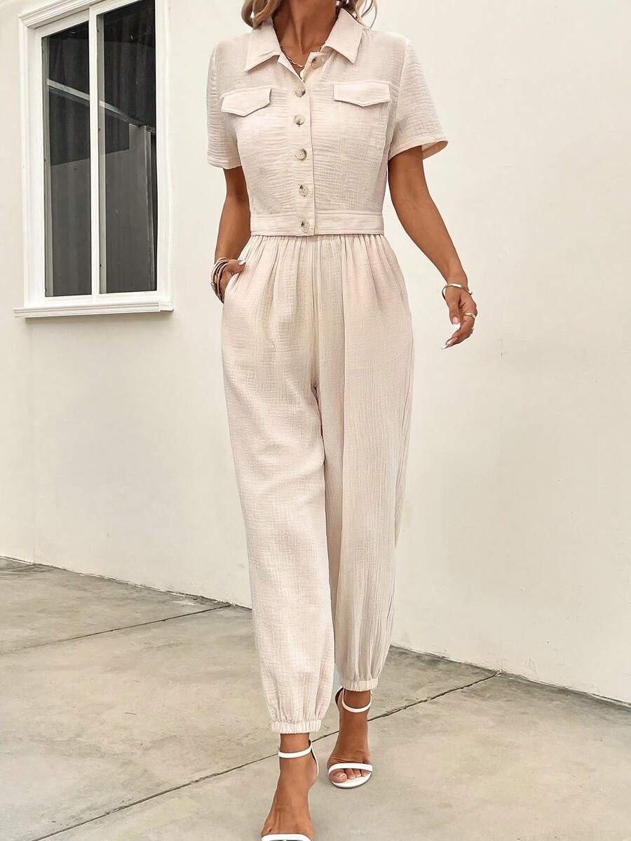 SHEIN LUNE Klepdetail Voorpand met knoppen Shirt & broek