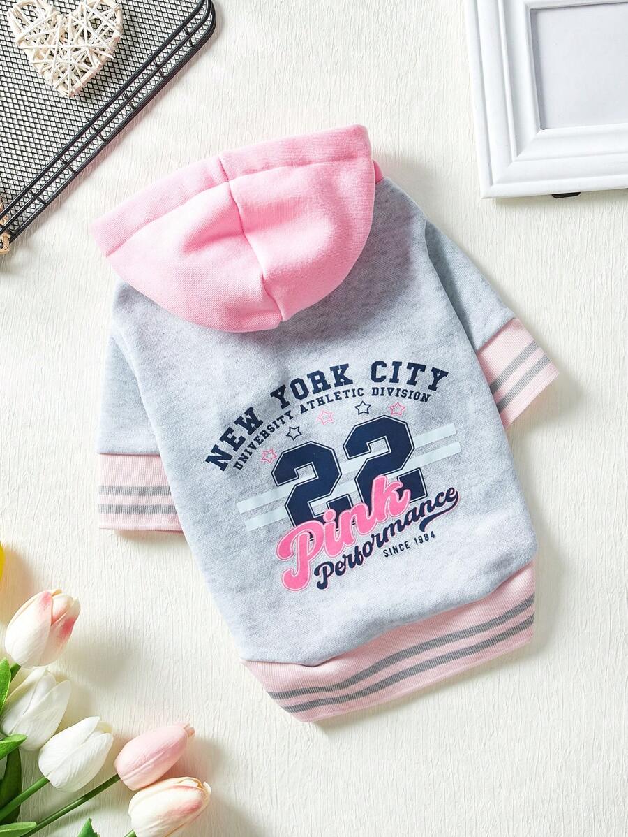 XYZ Studio Artist Retro Street 1pc Pink Pet Baseball Hoodie Color Block And Cute Letter Printed Kawaii Cat Dog Sweatshirt, For Holiday, Valentine's Day