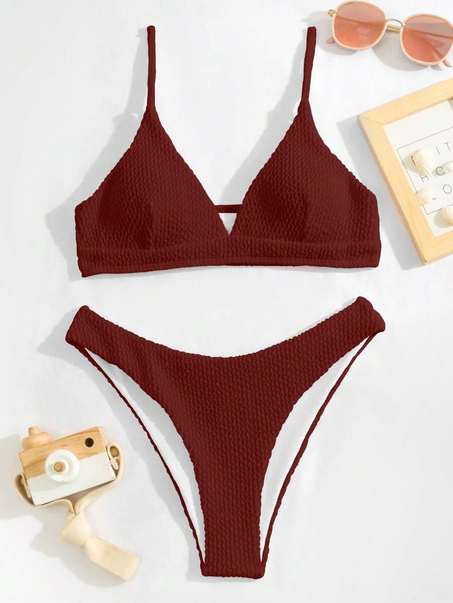 Shein Swim Basics Conjunto De Bikini De Ba O S Lido Triangular Y Bottom De Corte Alto Para Playa