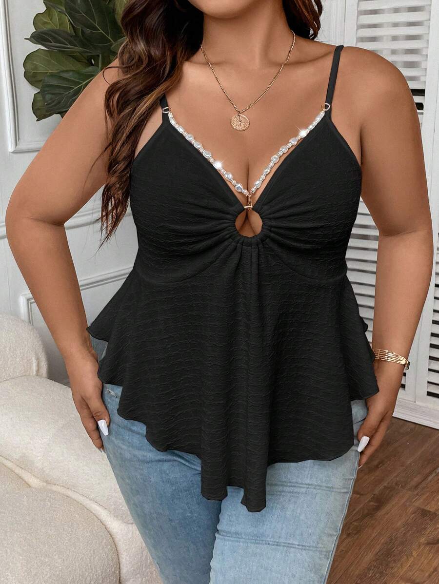 Celure Plus Ring Linked Peplum Cami Top