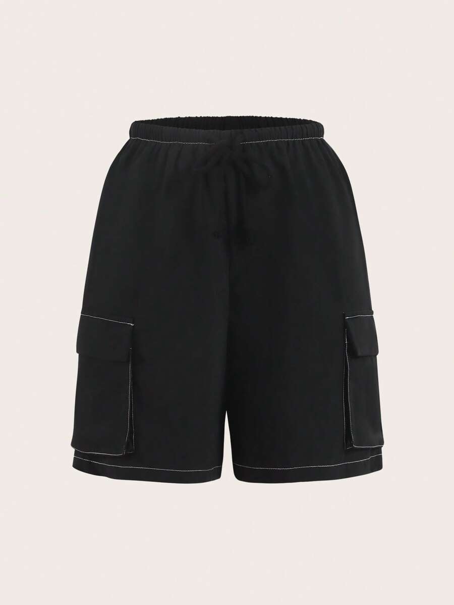 SHEIN EZwear Klep zijzak Taille met trekkoord Bovensteken Cargo Shorts