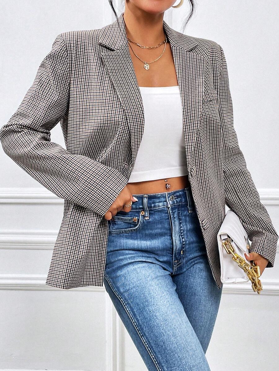 SHEIN Essnce Blazer À Pied-De-Poule Col À Revers (Sans Camisole)