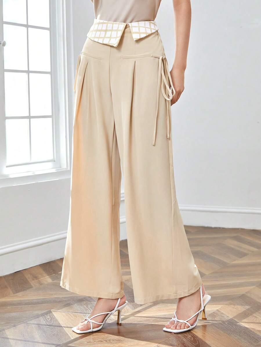 SHEINNeu Pantaloni a gamba larga con stampa quadri dettagli plissettato