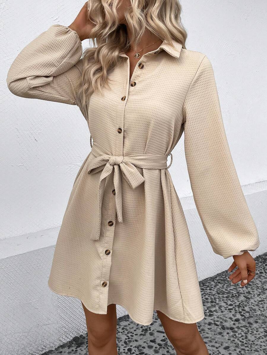 SHEIN Privé Lantern mouwen Met riem Hemdjurk
