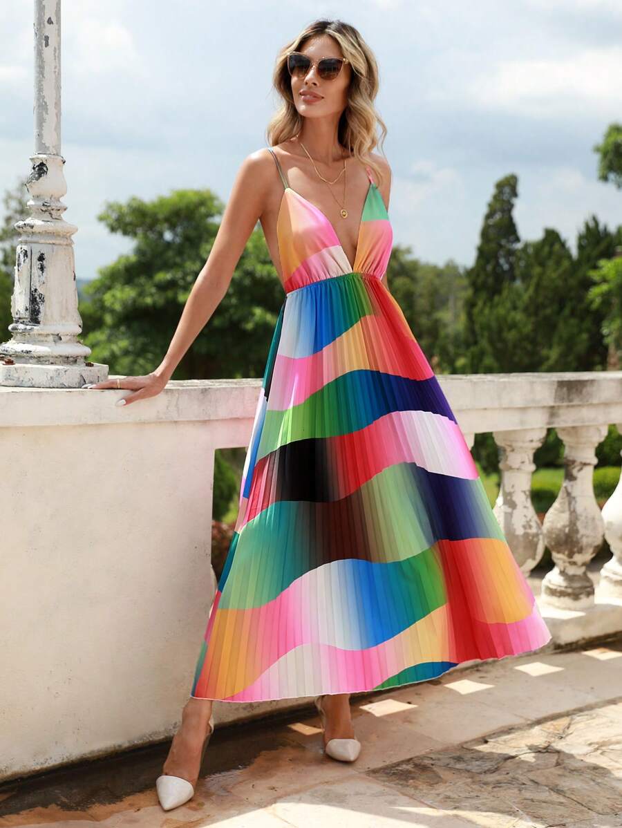 Aveloria Robe À Fines Brides À Blocs De Couleurs Plissé