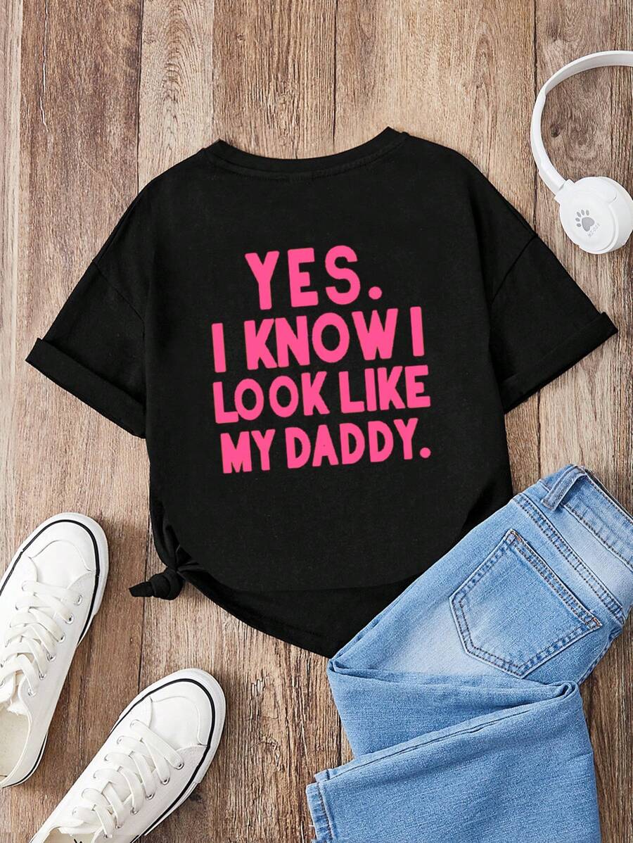 SHEIN Camiseta de manga corta con estampado de eslogan para adolescentes, atuendo de verano casual para uso diario