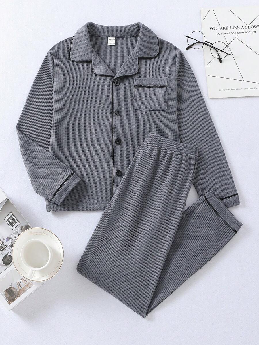 Roupão casual básico infantojuvenil masculino em Patchwork Xadrez com Botões