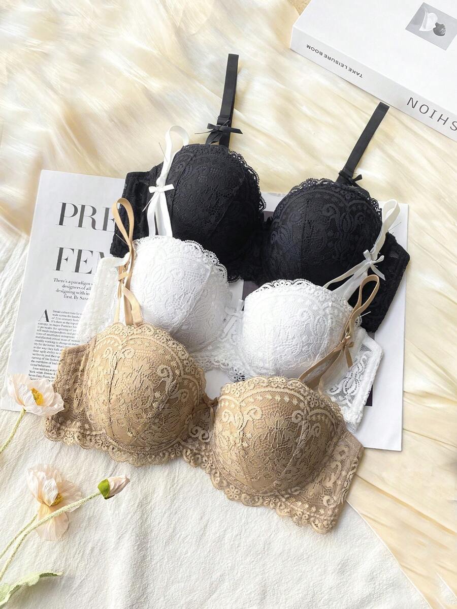 Shein Underwear&Sleepwear Basics 3pcs Lace Underwire Bra Lingerie