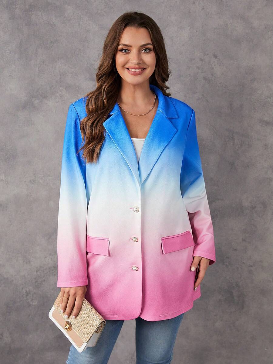 SHEIN LUNE Plus Ombre Print Lapel Neck Blazer