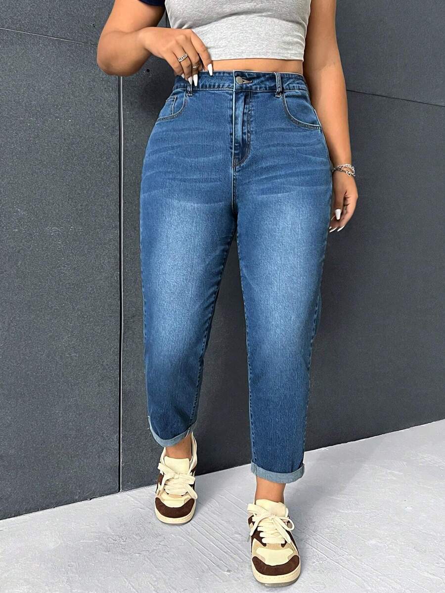 SHEIN ICON Talla grande Jeans de ajuste mom de talle alto