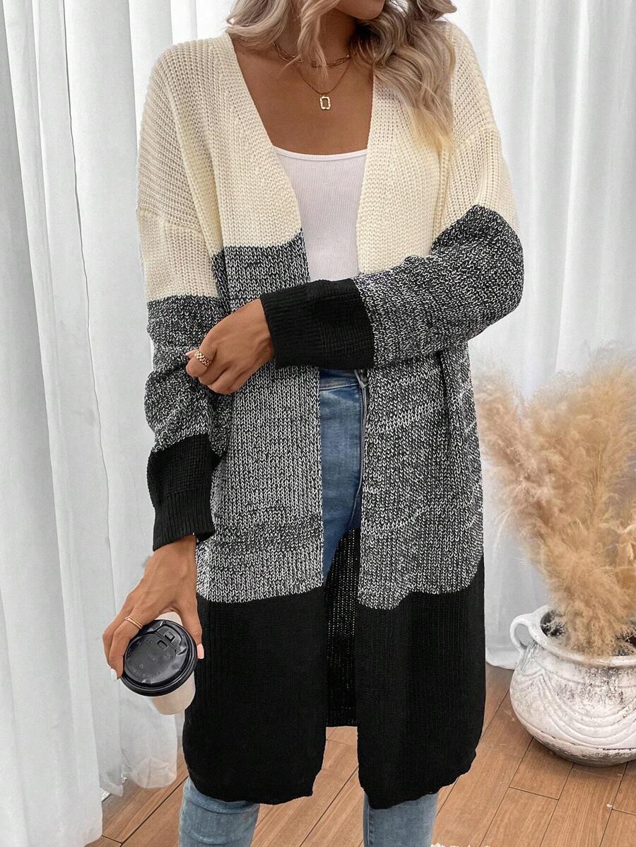 SHEIN LUNE Color Block Drop Shoulder Cardigan