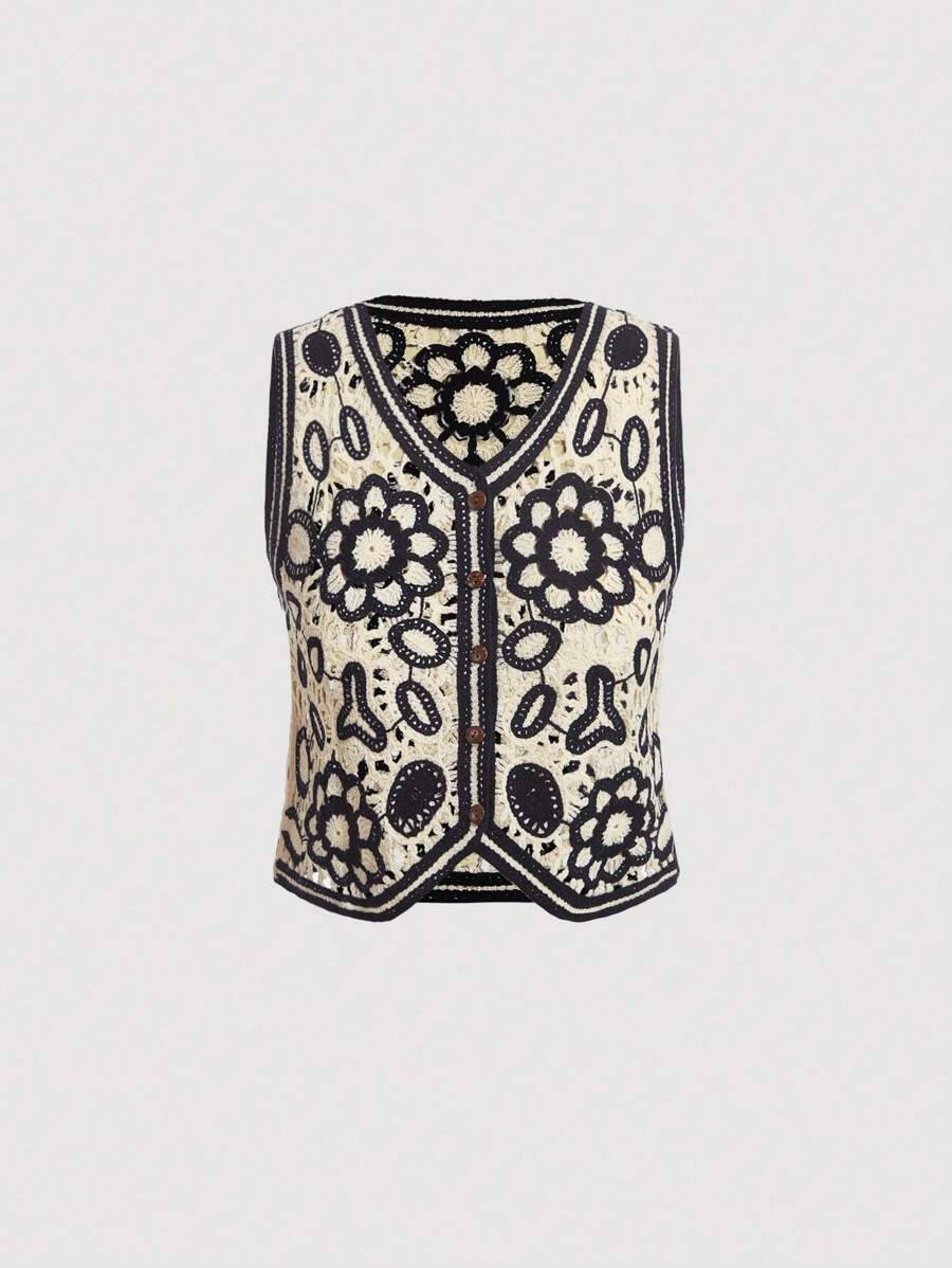 SHEIN MOD Gilets Avec boutons devant Casual Floral