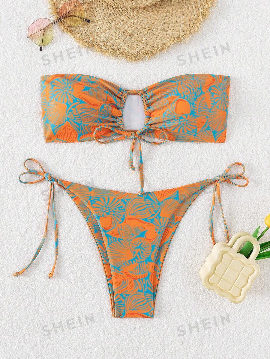 Swim Vcay Conjunto de bikini de amarrar con estampado tropical para playa en verano